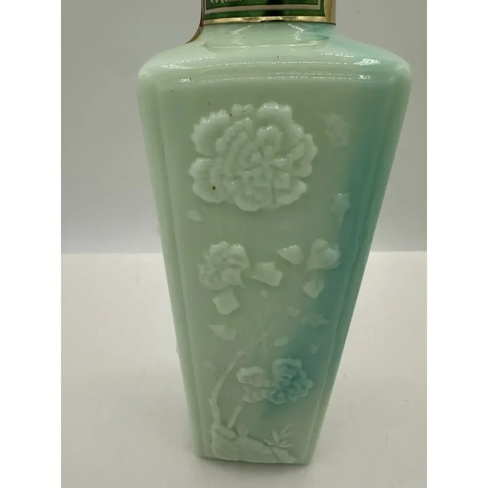Vintage jadeite glass whisky decanter with floral embossing and stopper Barware